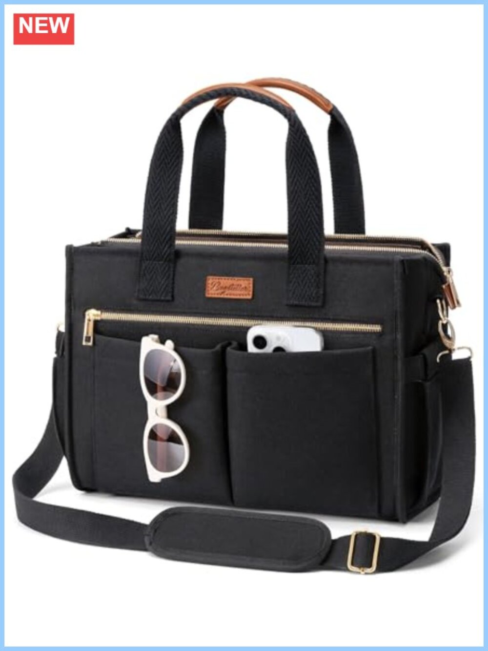 Canvas Tote Bag for Women 15-Pockets Laptop Work Crossbody Nurse Teacher
